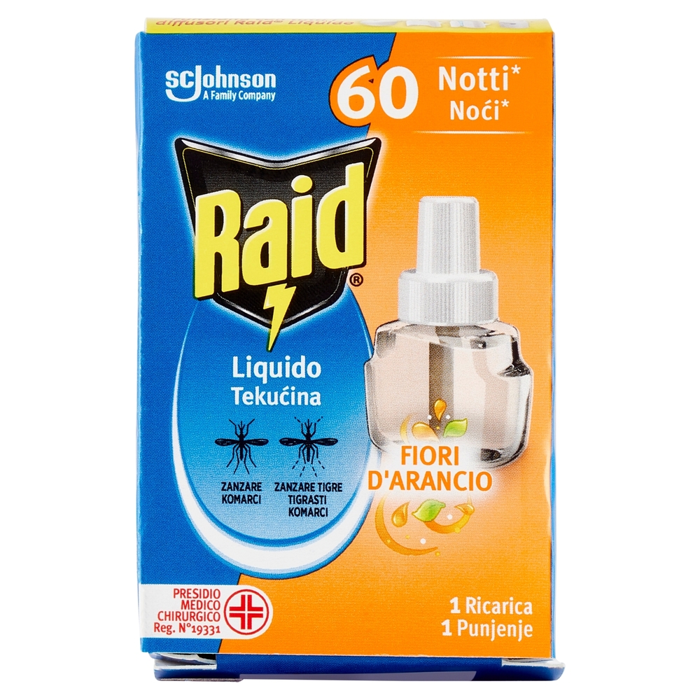 Raid Liquido Elettrico Ricarica, 60 Notti, Fiori d'Arancio, 36 ml
